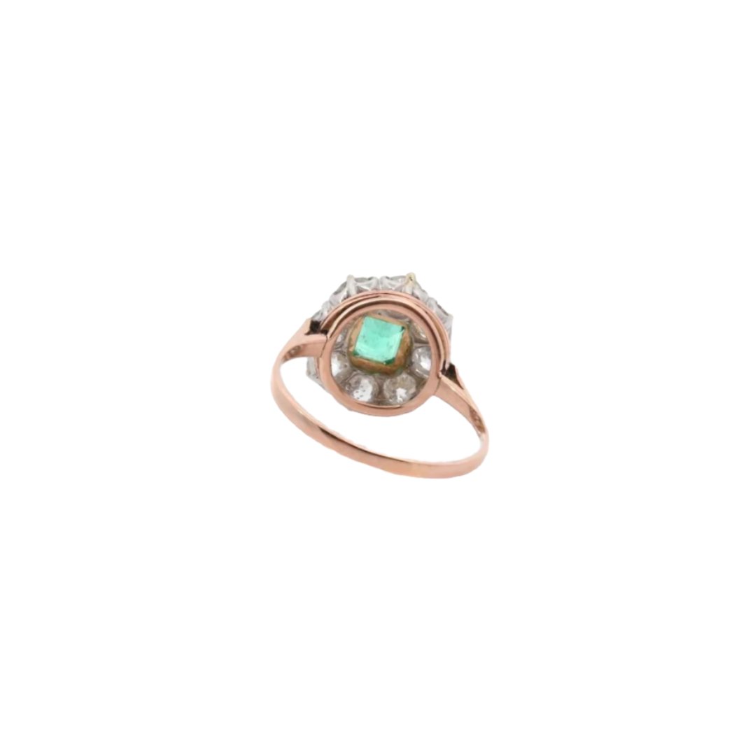 Bague Entourage en or jaune, diamant et émeraude - Castafiore