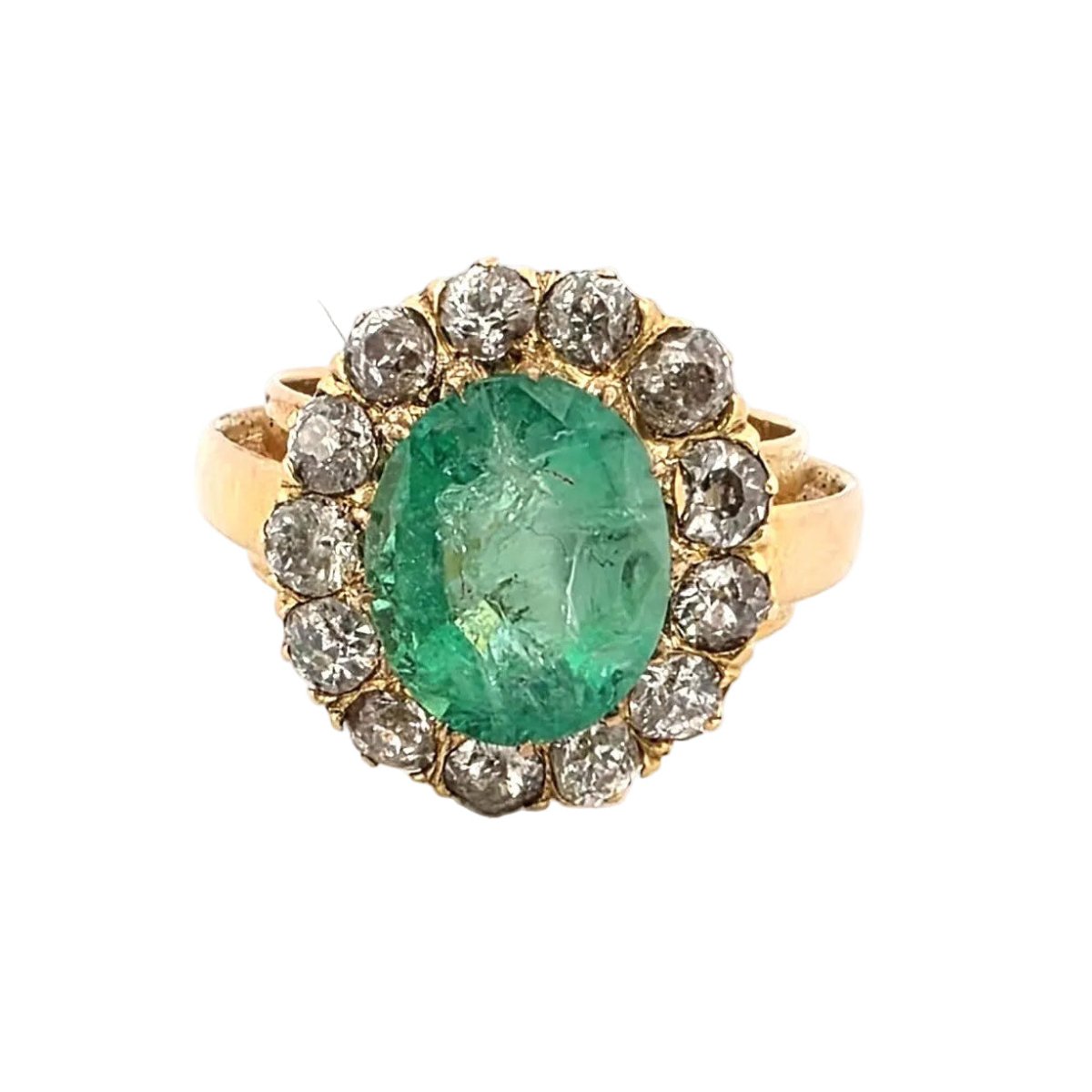 Bague Entourage en or jaune, émeraude et diamants - Castafiore
