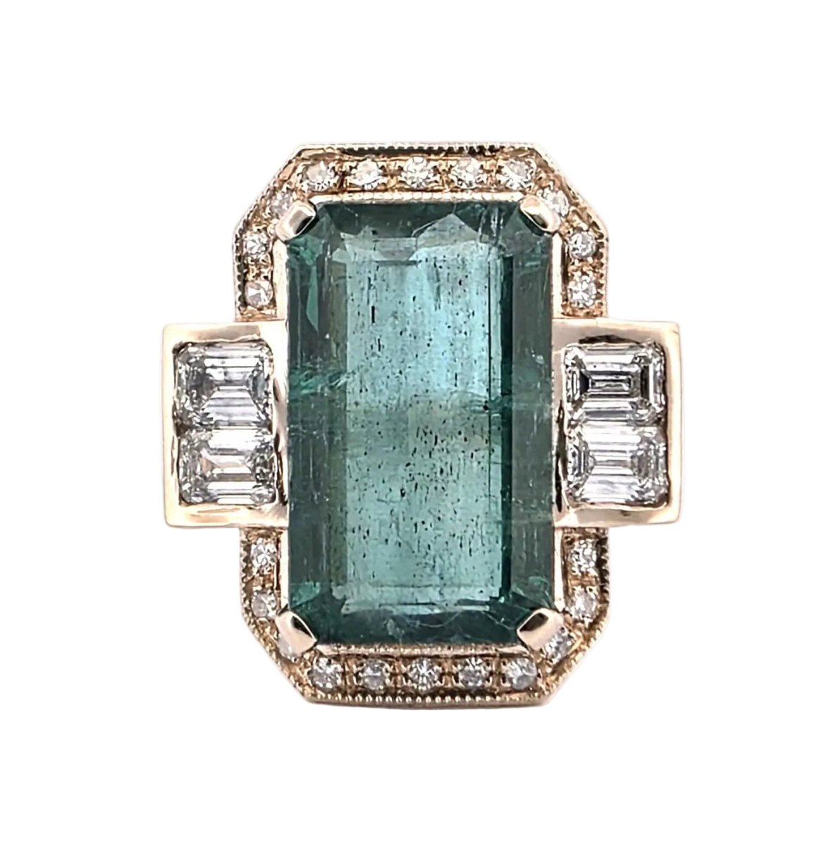 Bague Entourage en or jaune, émeraude et diamants - Castafiore