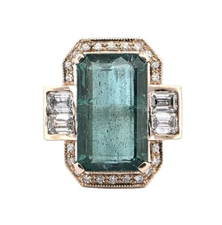 Bague Entourage en or jaune, émeraude et diamants - Castafiore