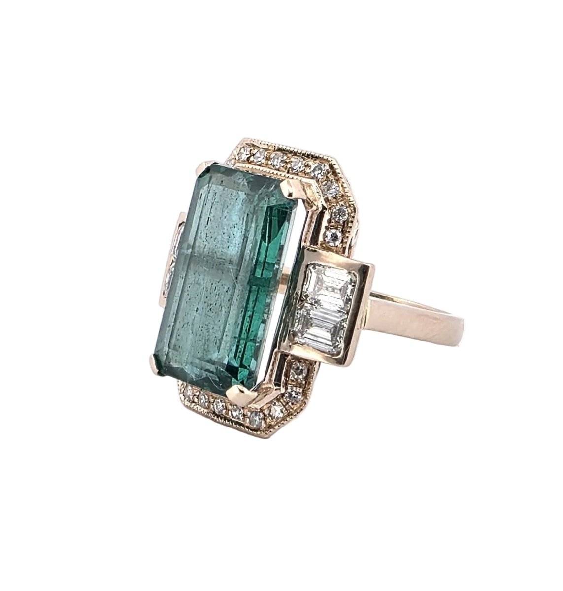 Bague Entourage en or jaune, émeraude et diamants - Castafiore