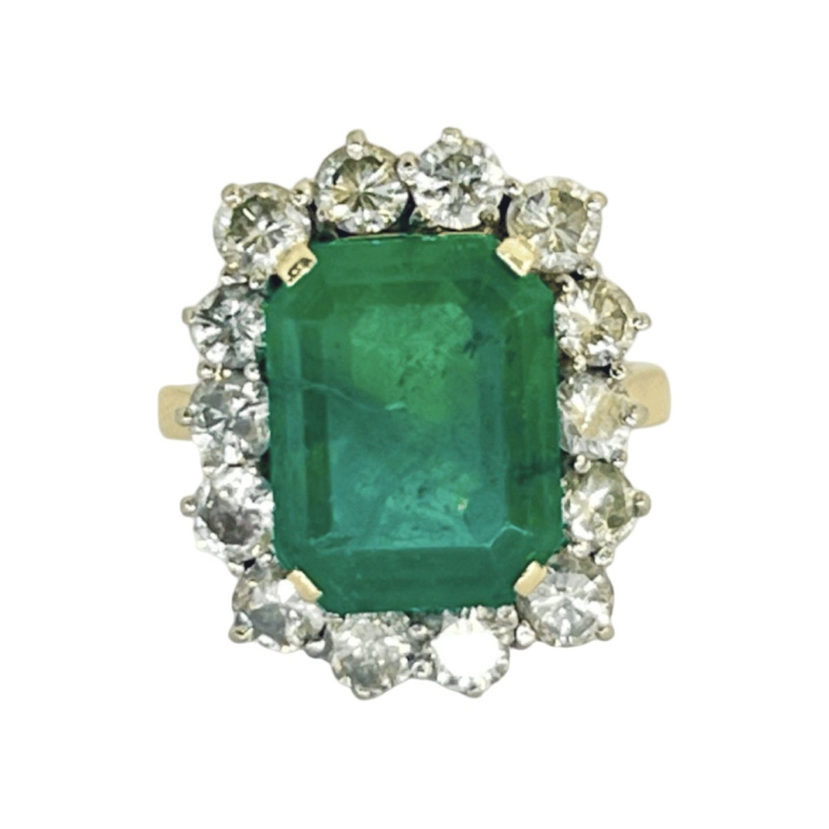 Bague Entourage en or jaune, émeraude et diamants - Castafiore