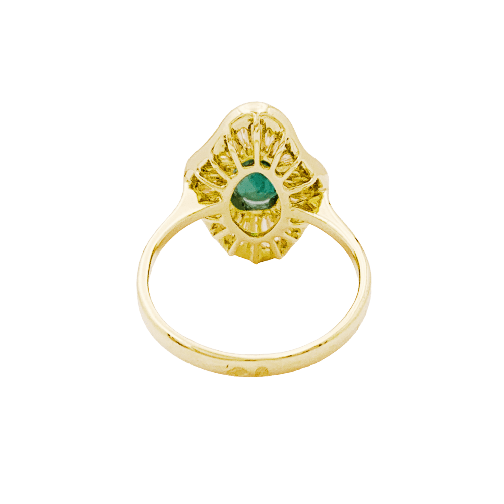 Bague Entourage en or jaune, émeraude et diamants - Castafiore