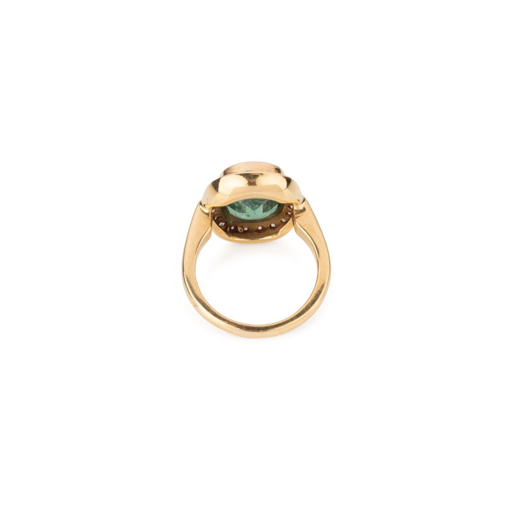 Bague Entourage en or jaune, émeraude et diamants - Castafiore