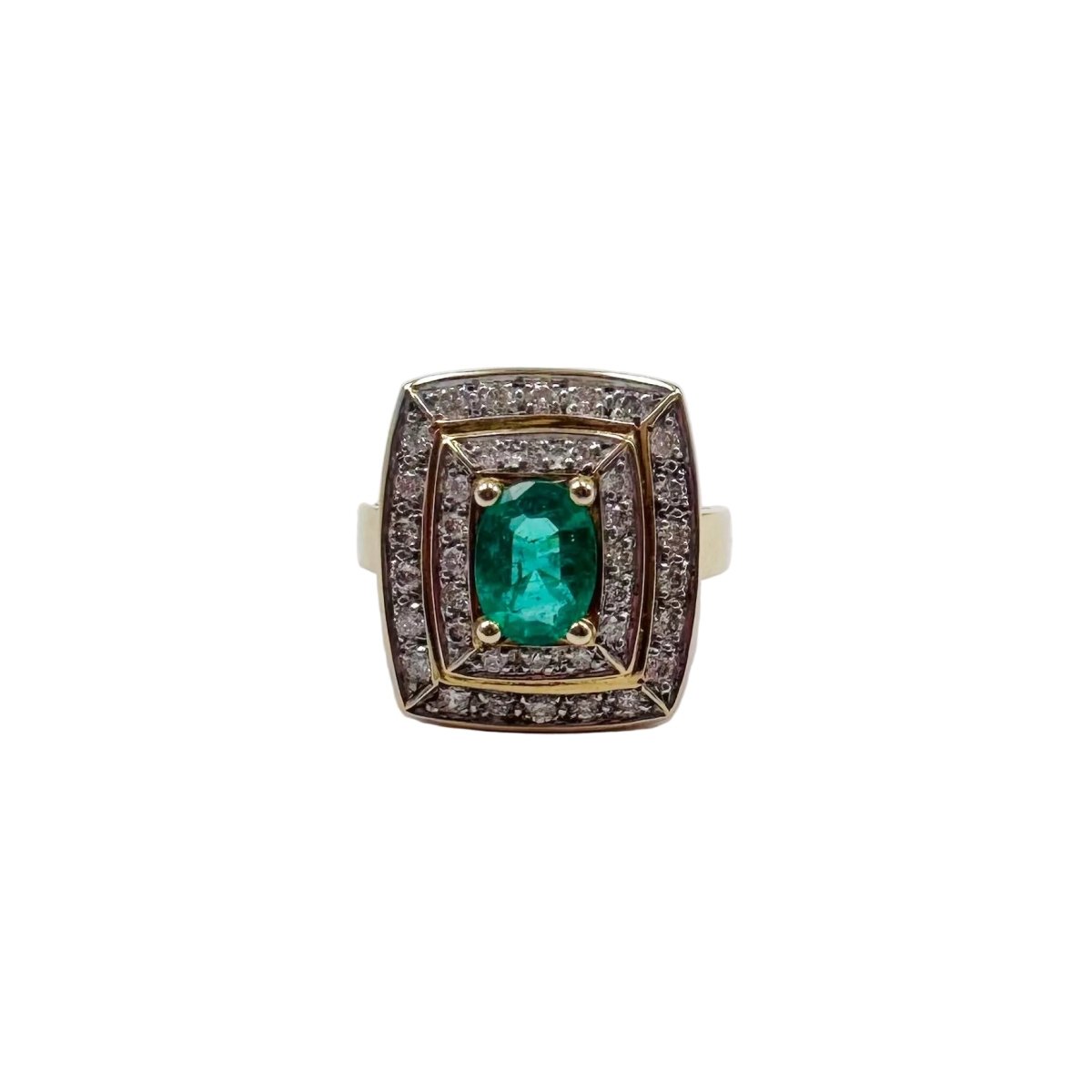 Bague Entourage en or jaune, émeraude et diamants - Castafiore