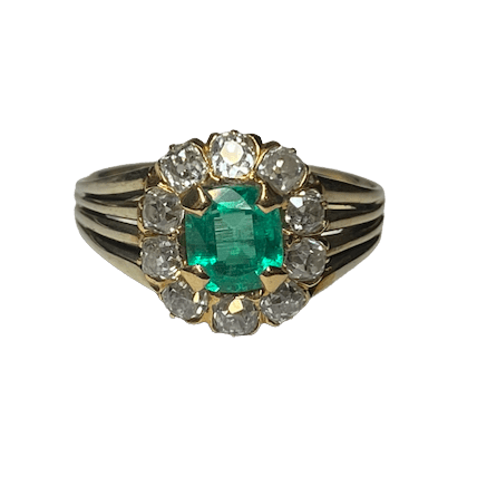 Bague Entourage en or jaune, émeraude et diamants - Castafiore