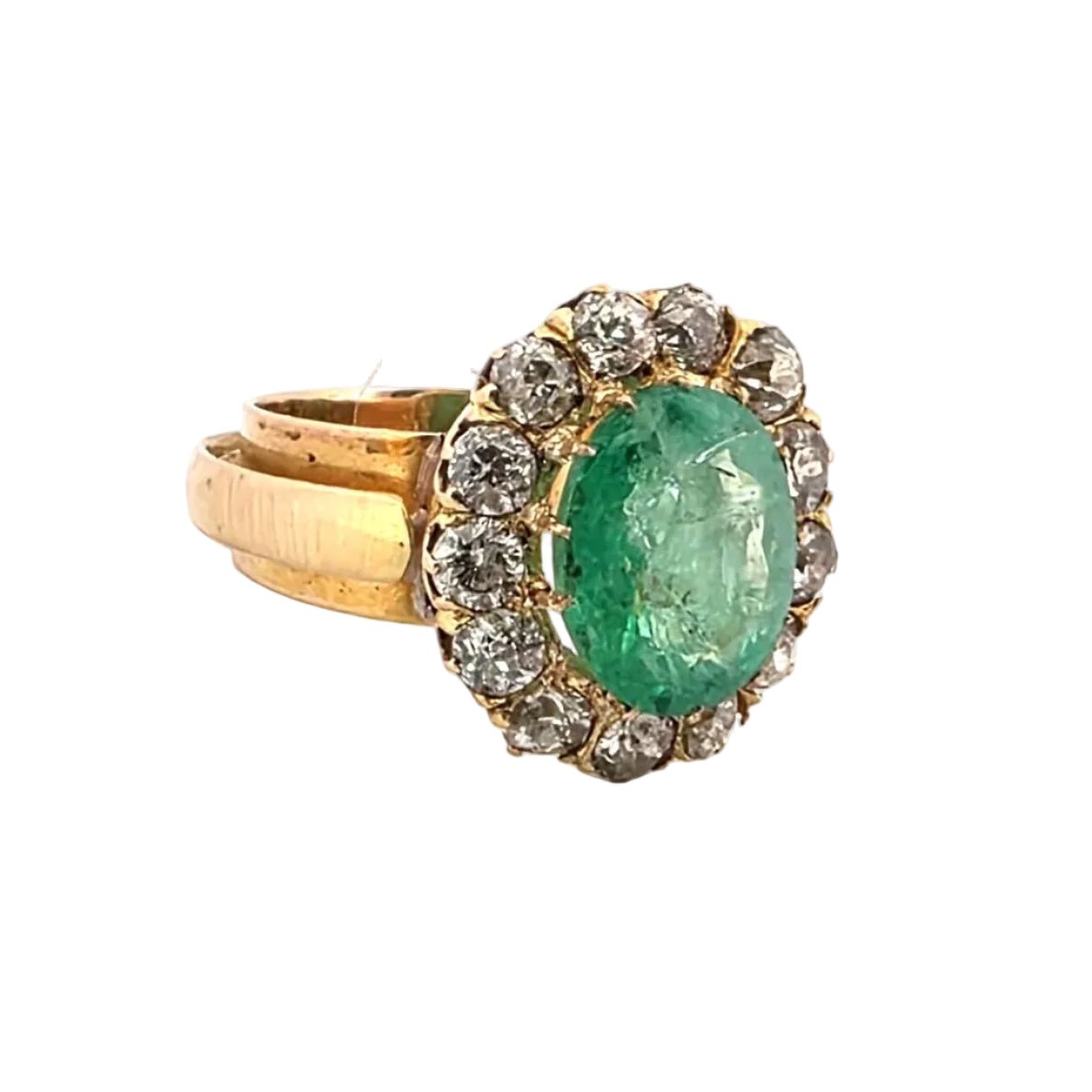 Bague Entourage en or jaune, émeraude et diamants - Castafiore