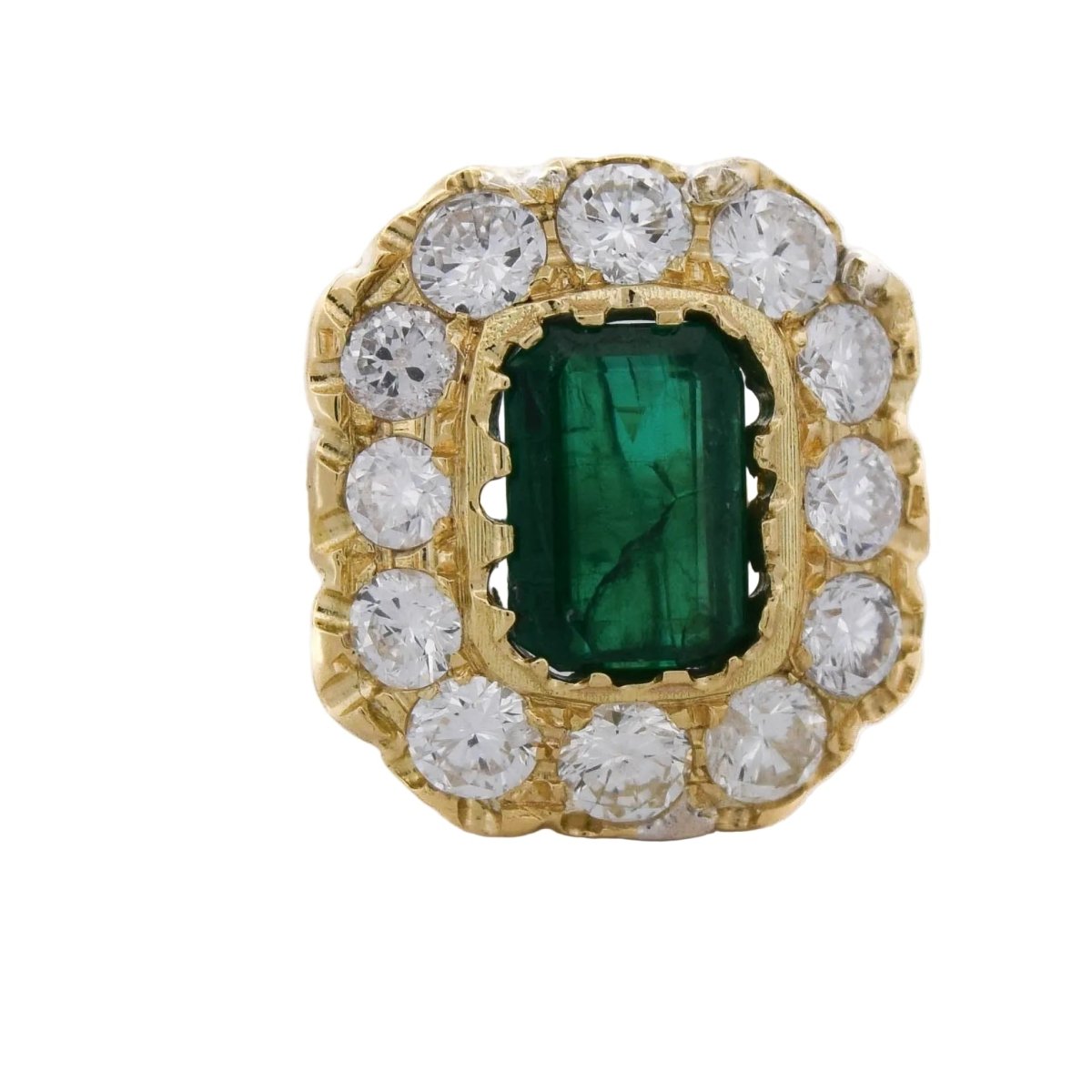 Bague Entourage en or jaune, émeraude et diamants - Castafiore