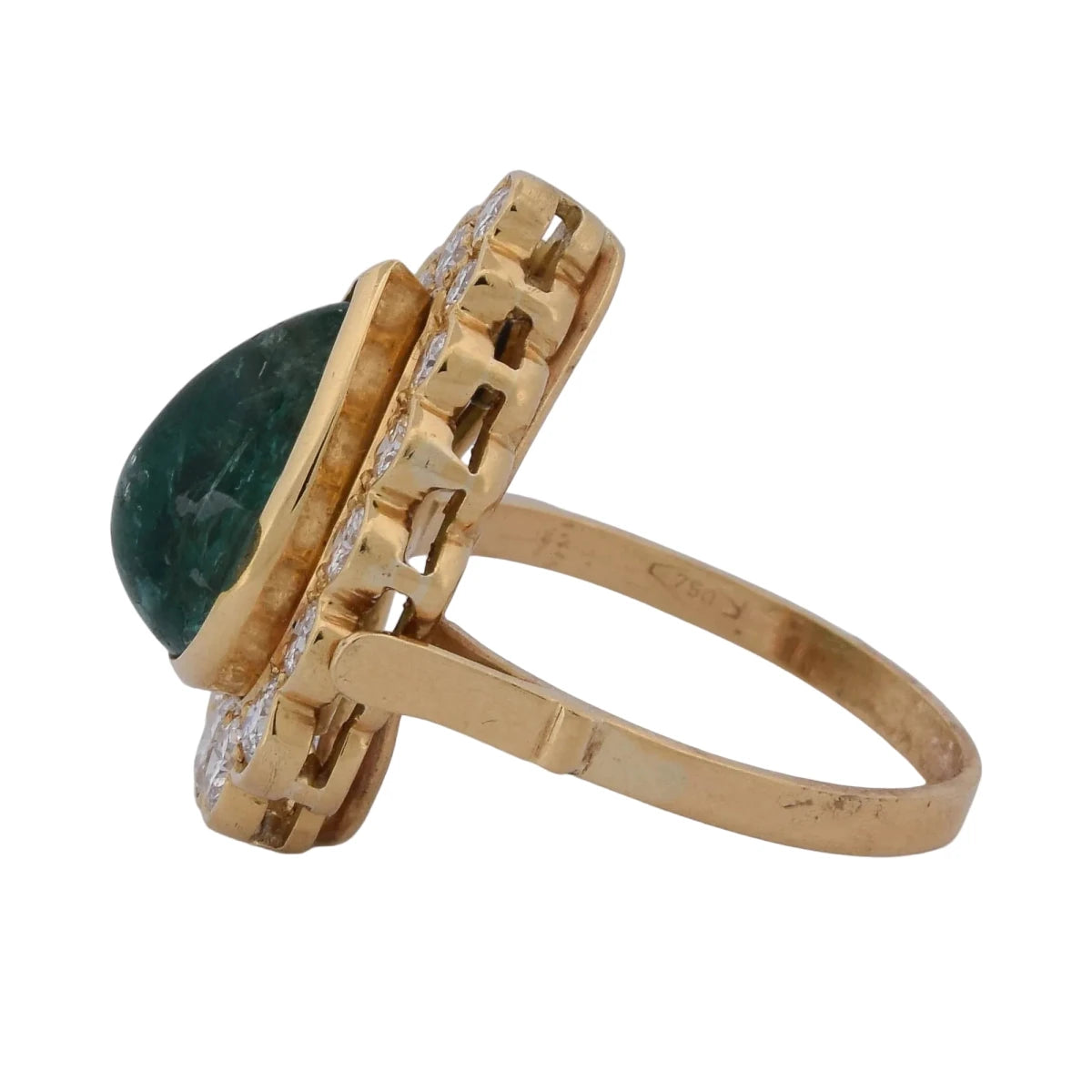 Bague Entourage en or jaune, émeraude et diamants - Castafiore