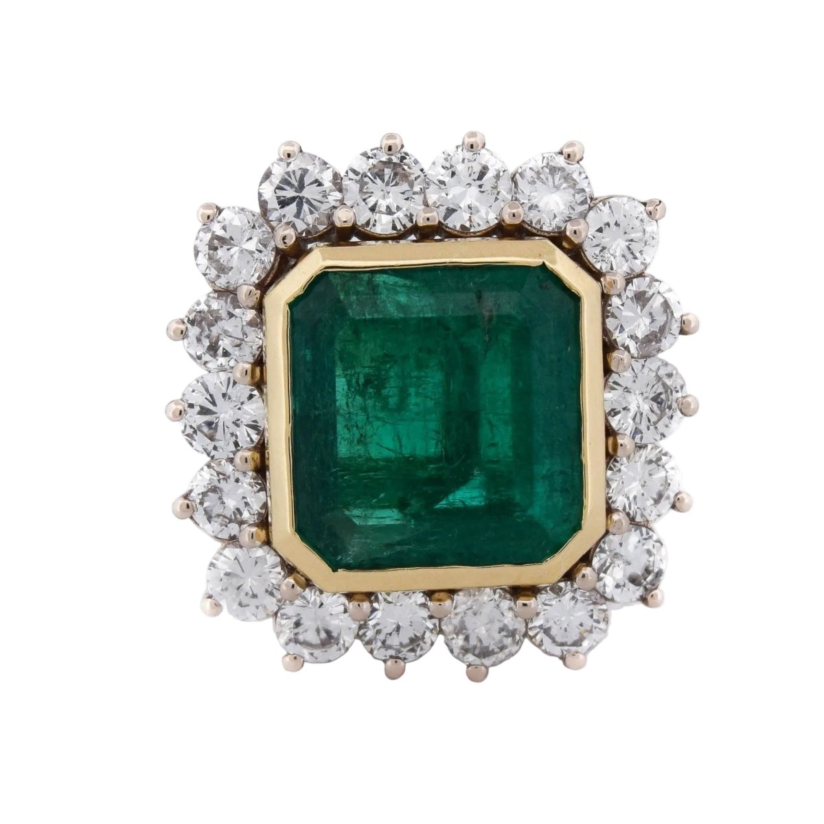 Bague Entourage en or jaune, émeraude et diamants - Castafiore