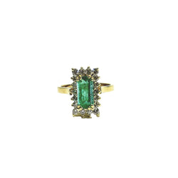 Bague Entourage en or jaune, émeraude, et diamants - Castafiore