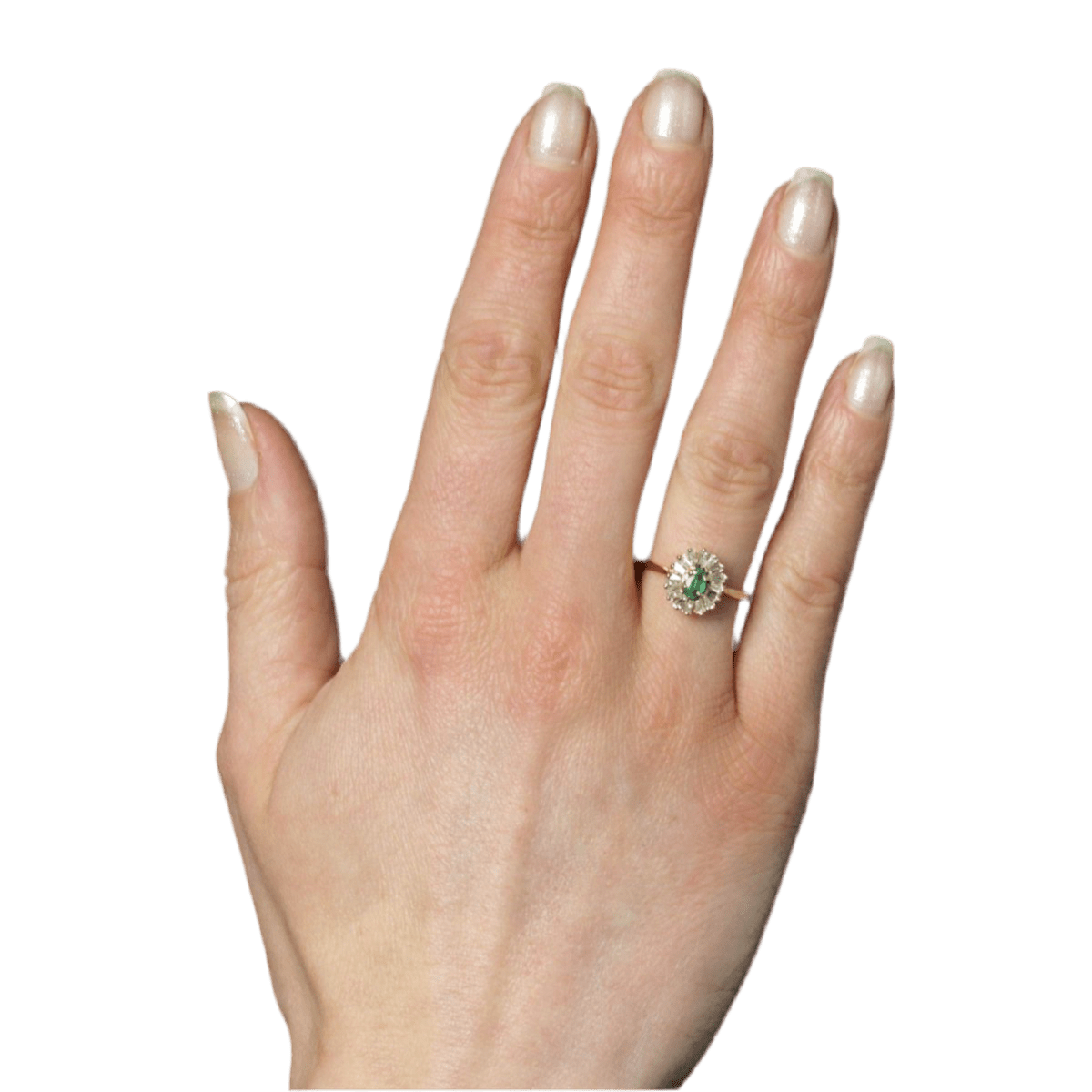 Bague Entourage en or jaune, émeraude et diamants - Castafiore