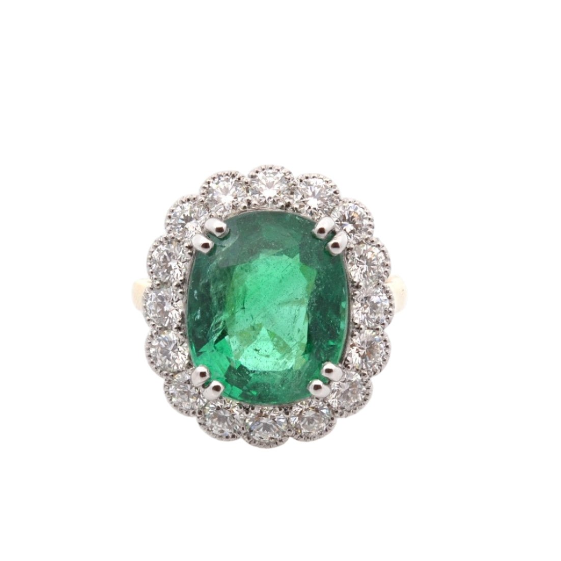 Bague Entourage en or jaune, émeraude et diamants - Castafiore