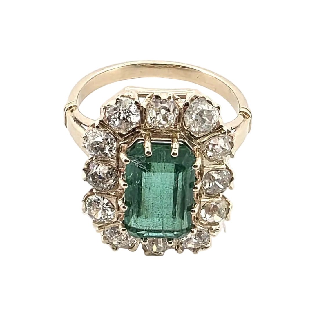 Bague Entourage en or jaune, émeraude et diamants - Castafiore