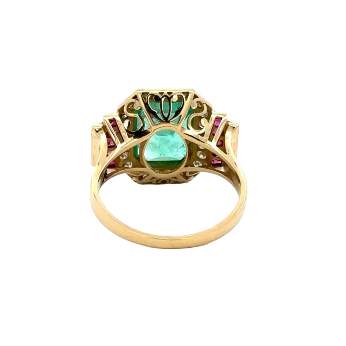 Bague Entourage en or jaune, émeraude, rubis et diamants - Castafiore
