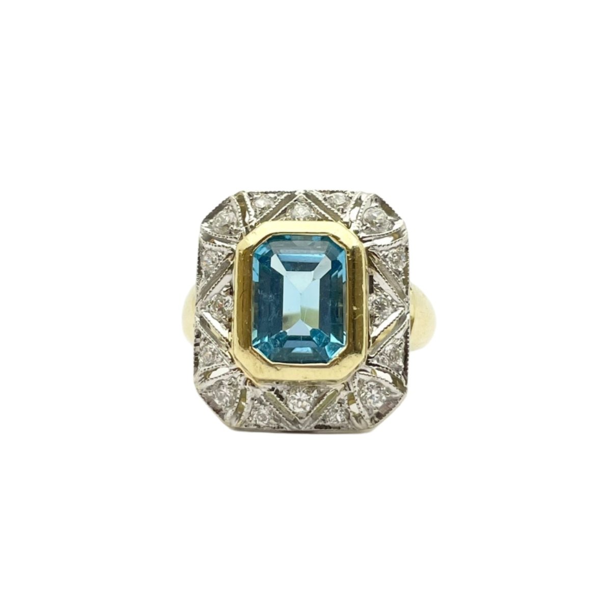 Bague Entourage en or jaune et blanc, topaze et diamants - Castafiore
