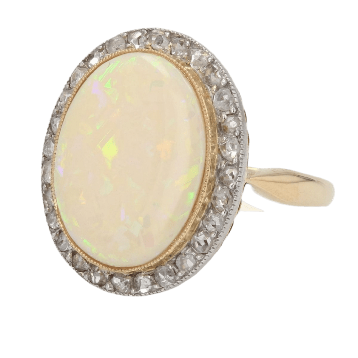 Bague Entourage en or jaune, opale et diamants - Castafiore