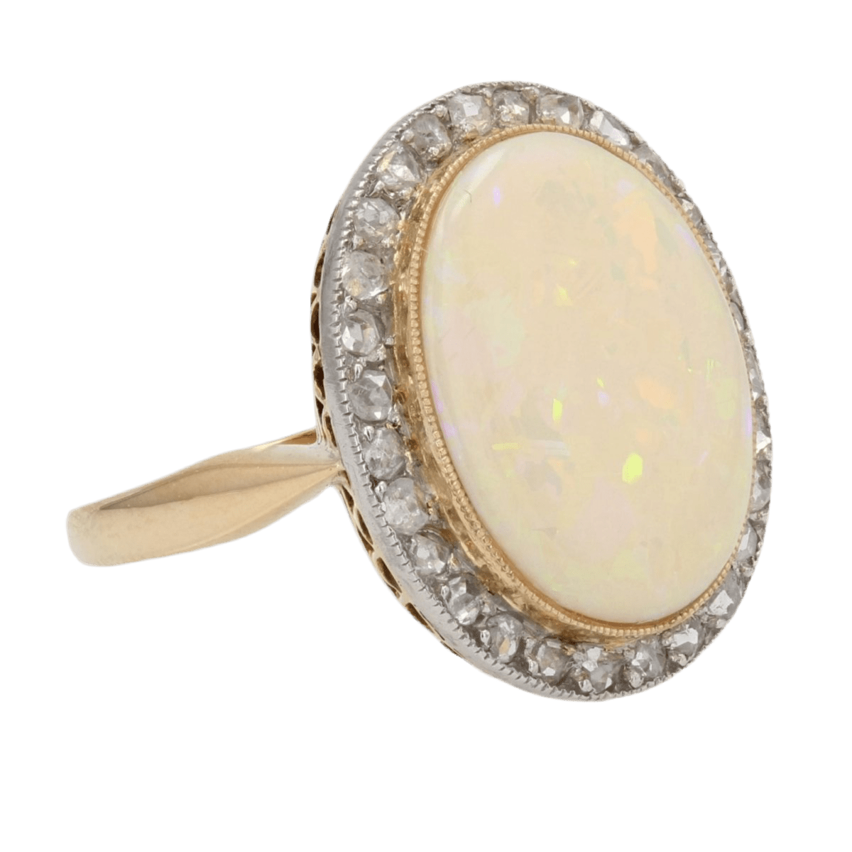 Bague Entourage en or jaune, opale et diamants - Castafiore