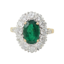 Bague Entourage en or jaune, or blanc, émeraude et diamants - Castafiore