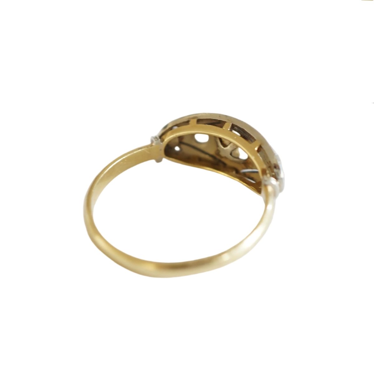 Bague Entourage en or jaune, or blanc, perle et diamants - Castafiore