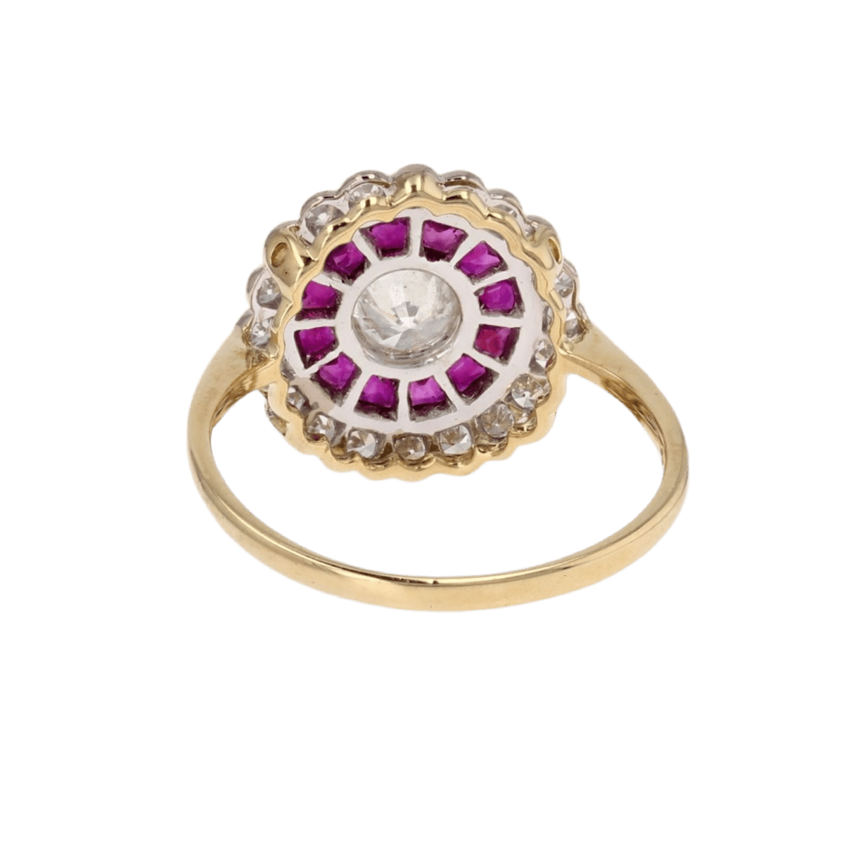 Bague Entourage en or jaune, or blanc, rubis et diamants - Castafiore