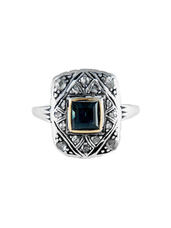 Bague Entourage en or jaune, or blanc, saphir, et diamants - Castafiore