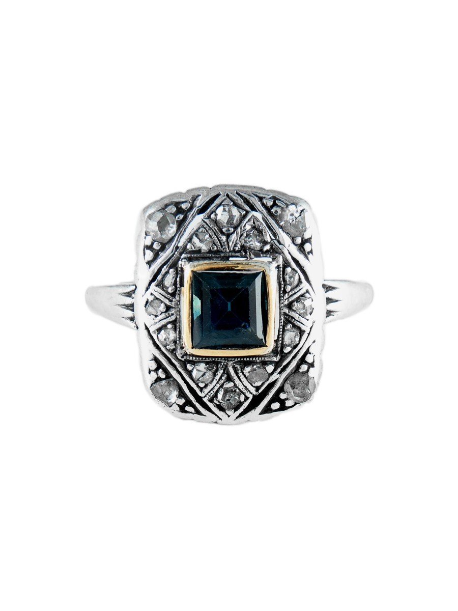 Bague Entourage en or jaune, or blanc, saphir, et diamants - Castafiore