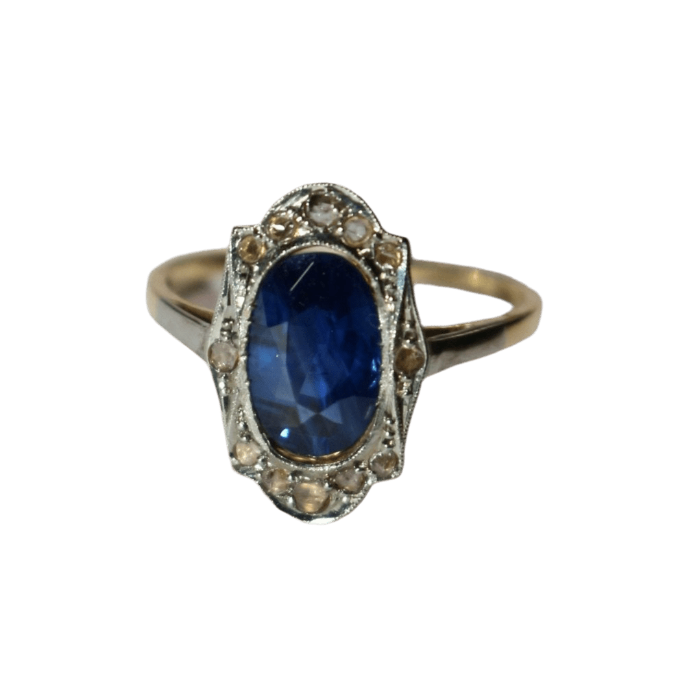 Bague Entourage en or jaune, or blanc, saphir et diamants - Castafiore
