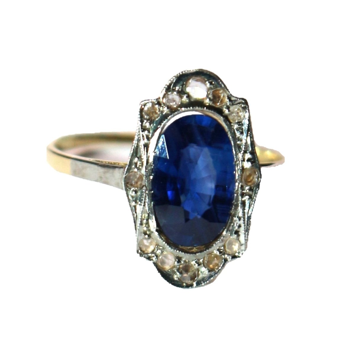 Bague Entourage en or jaune, or blanc, saphir et diamants - Castafiore