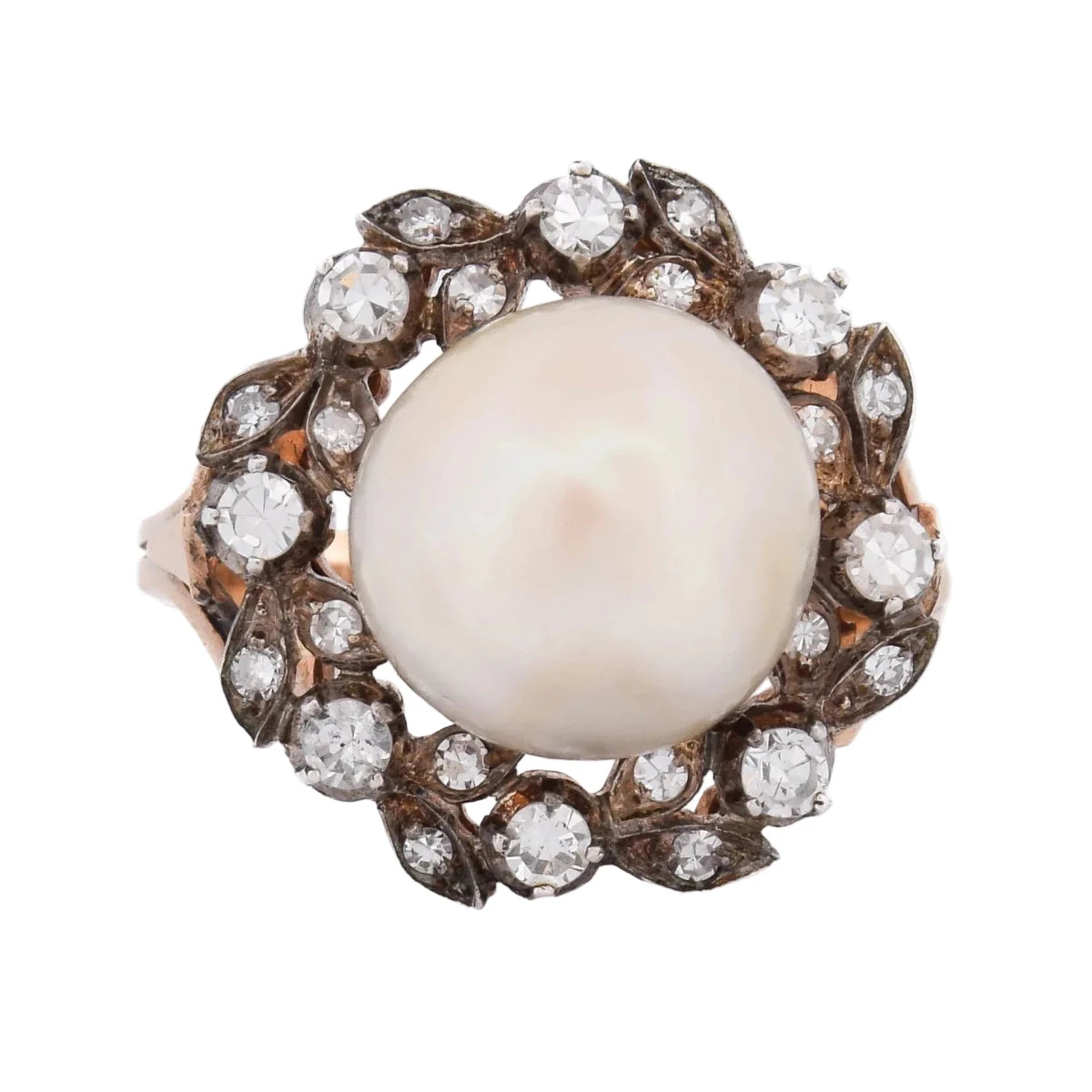 Bague Entourage en or jaune, perle et diamants - Castafiore