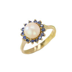 Bague Entourage en or jaune, perle et saphirs - Castafiore