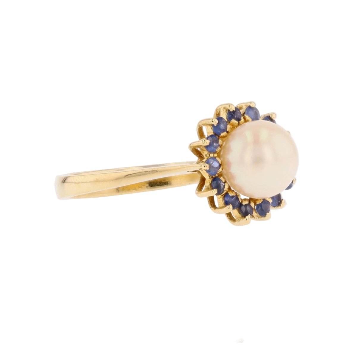 Bague Entourage en or jaune, perle et saphirs - Castafiore