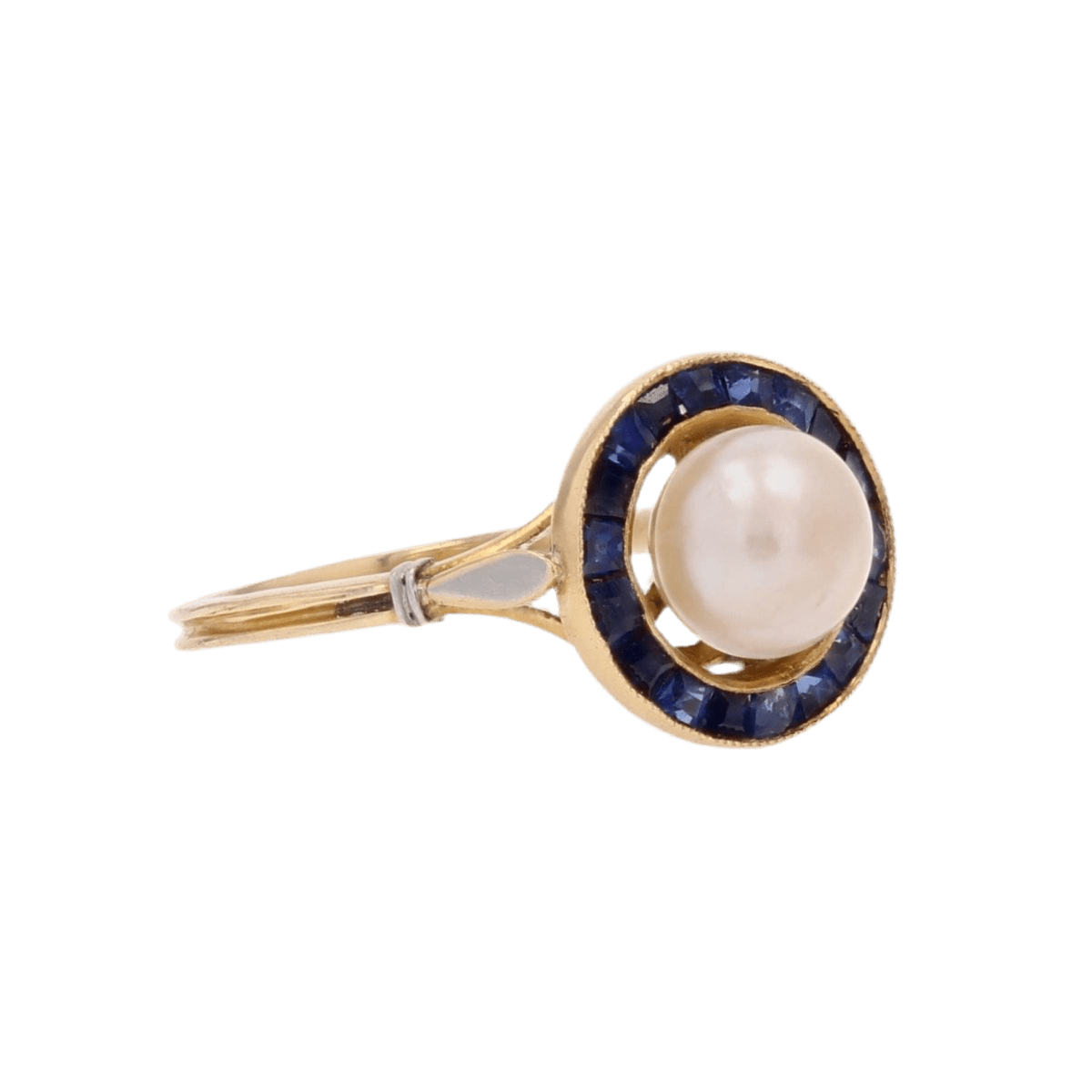 Bague Entourage en or jaune, perle et saphirs - Castafiore