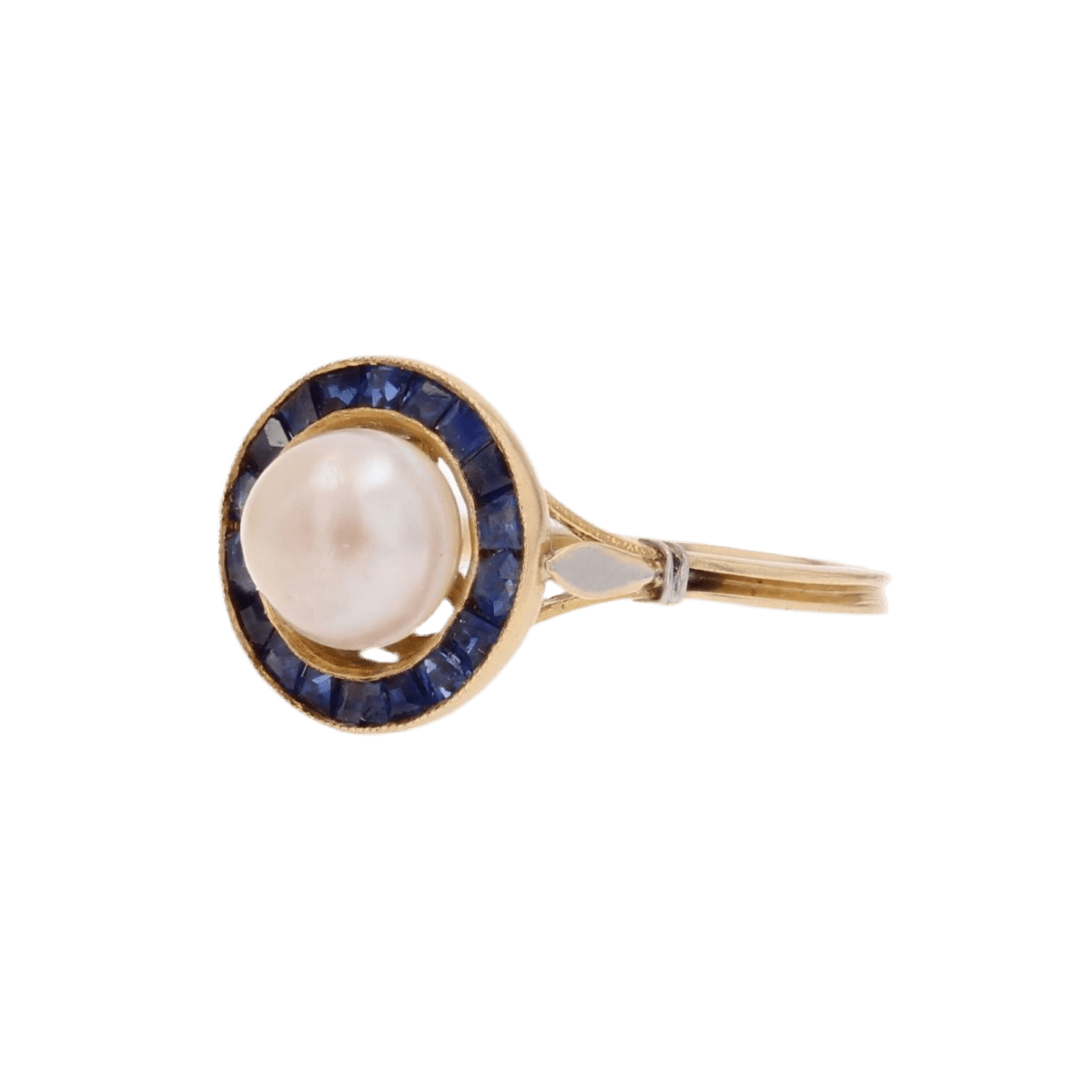 Bague Entourage en or jaune, perle et saphirs - Castafiore