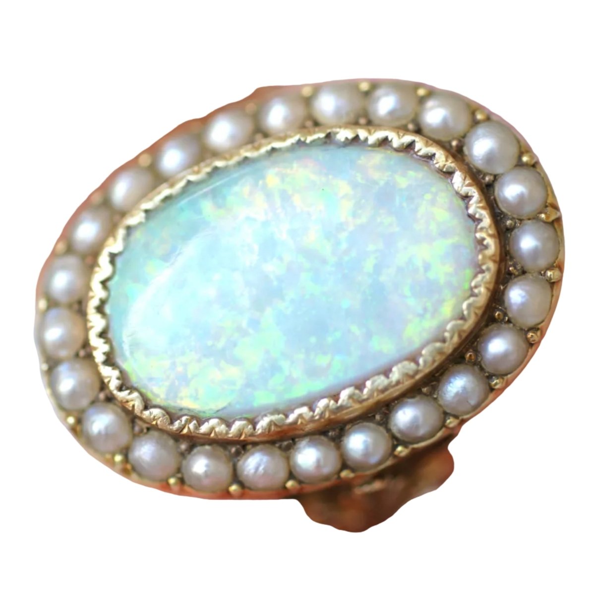 Bague Entourage en or jaune, perles et opale - Castafiore