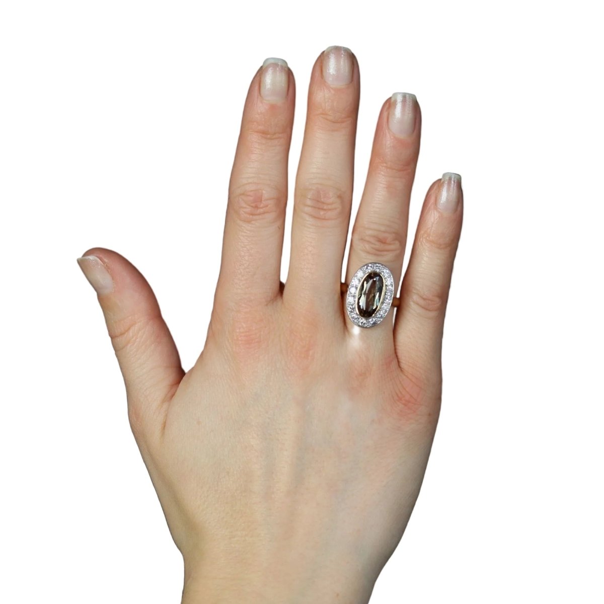 Bague Entourage en or jaune, platine, andalousite et diamants - Castafiore