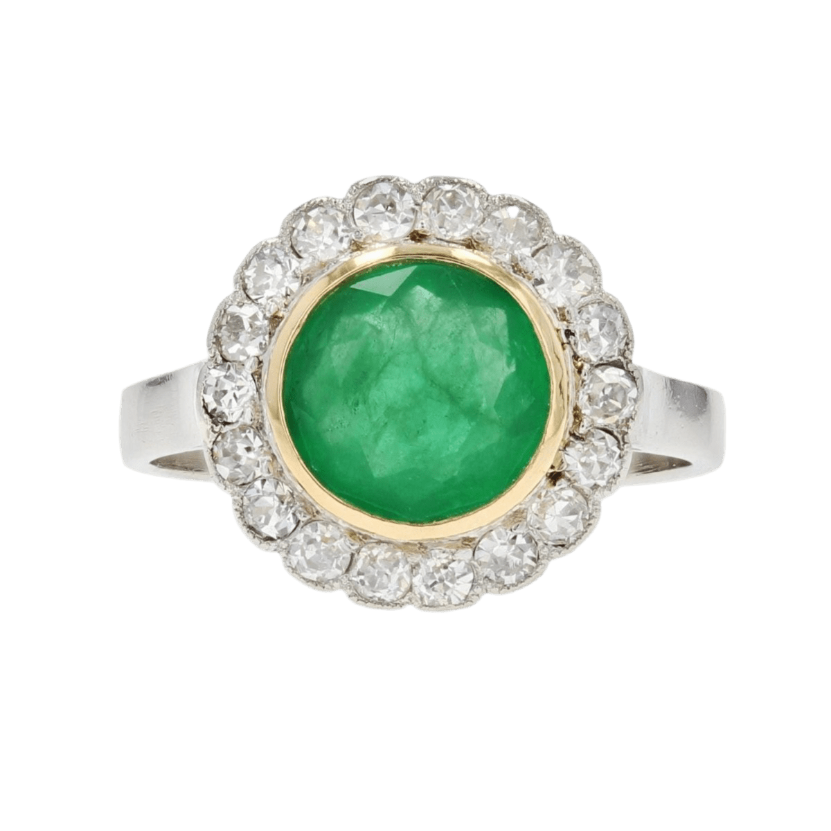 Bague Entourage en or jaune, platine, émeraude et diamants - Castafiore
