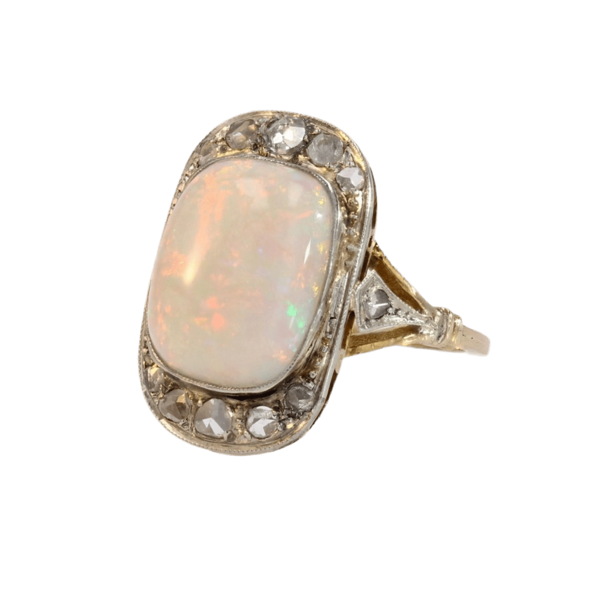 Bague Entourage en or jaune, platine, opale et diamants - Castafiore