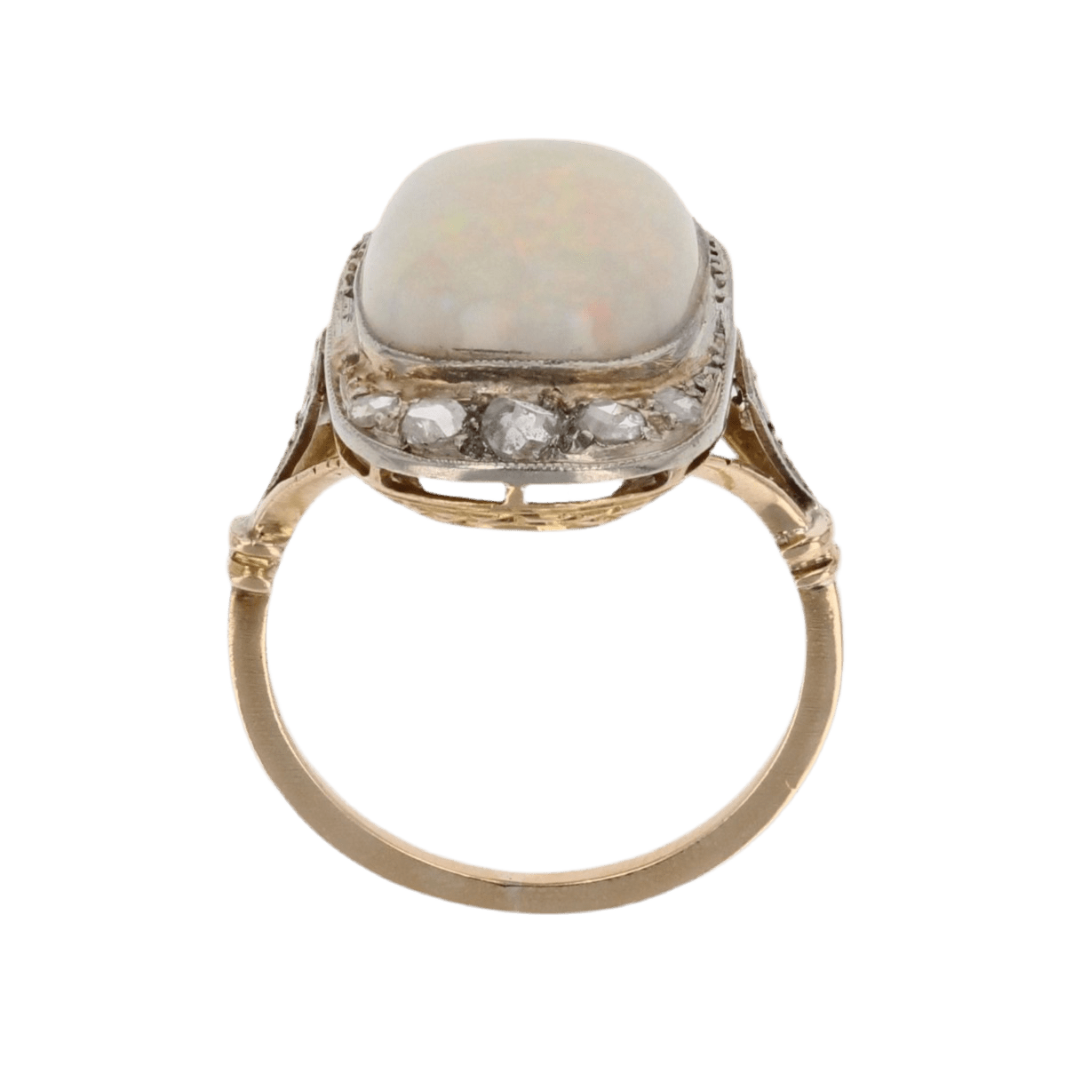 Bague Entourage en or jaune, platine, opale et diamants - Castafiore