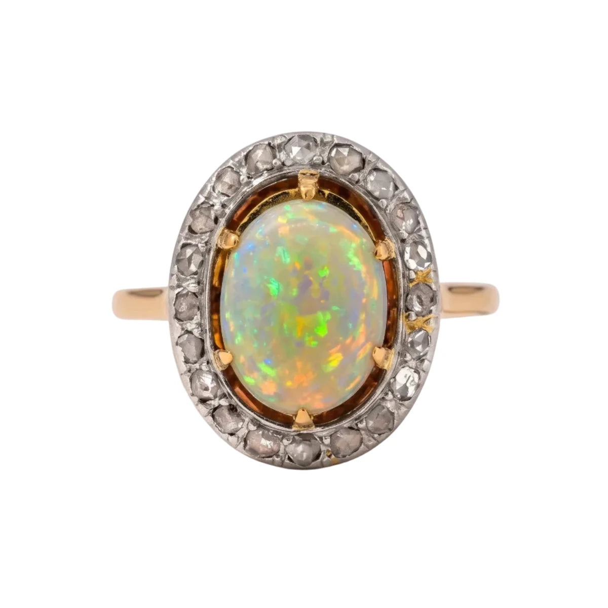 Bague Entourage en or jaune, platine, opale et diamants - Castafiore