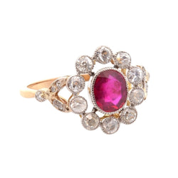Bague Entourage en or jaune, platine, rubis et diamants - Castafiore