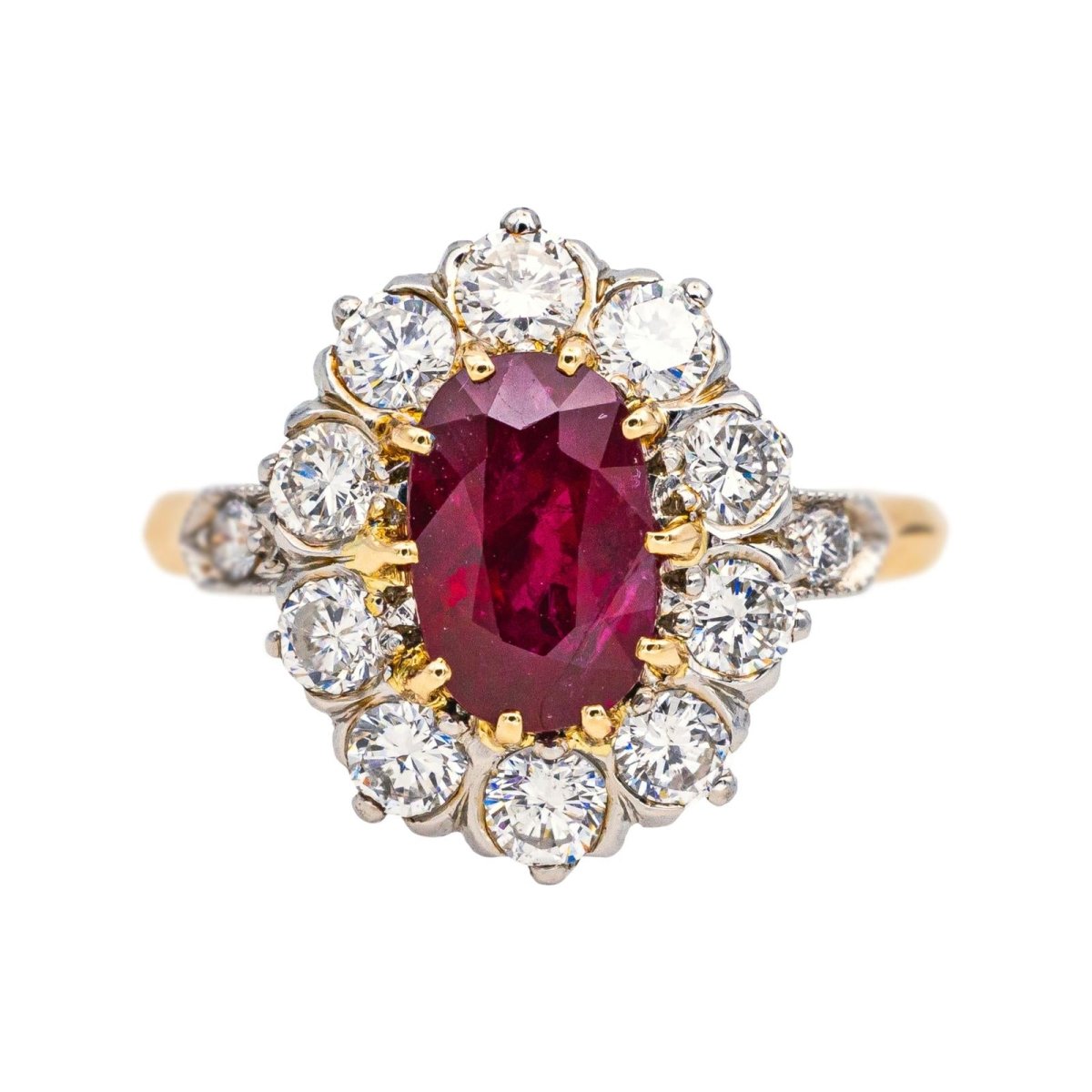 Bague Entourage en or jaune, platine, rubis et diamants - Castafiore