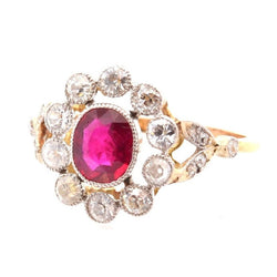 Bague Entourage en or jaune, platine, rubis et diamants - Castafiore