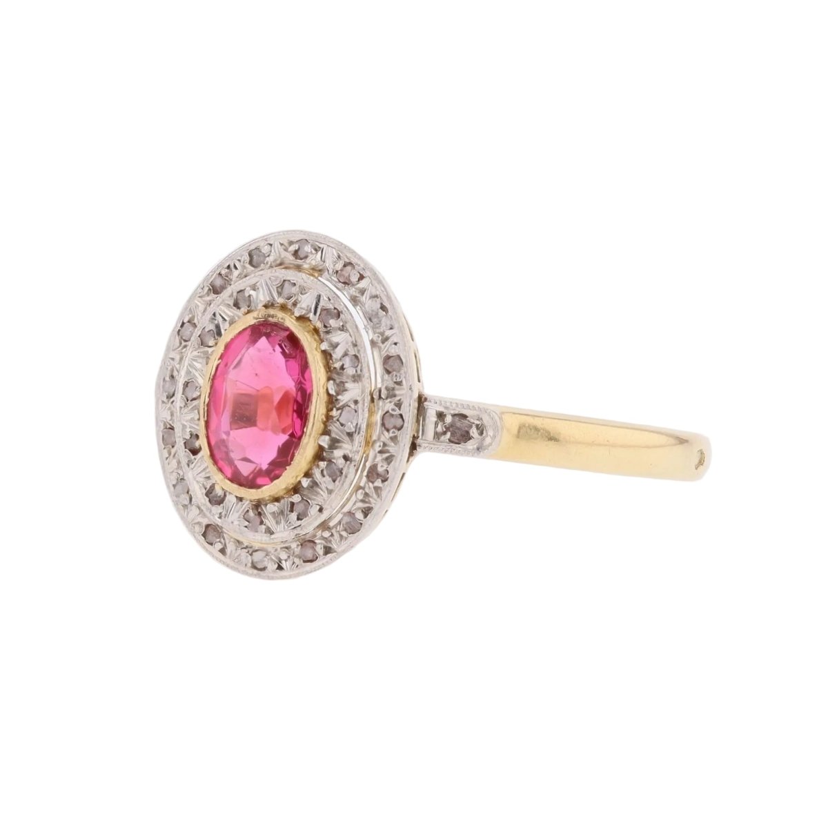 Bague Entourage en or jaune, platine, rubis et diamants - Castafiore
