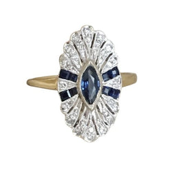 Bague Entourage en or jaune, platine, saphir et diamants - Castafiore