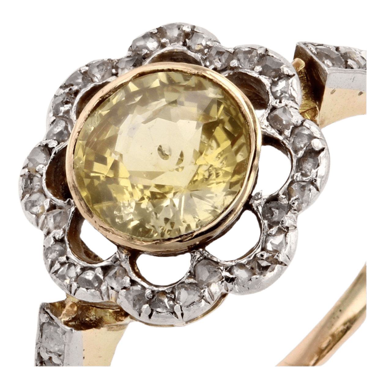 Bague Entourage en or jaune, platine, saphir et diamants - Castafiore