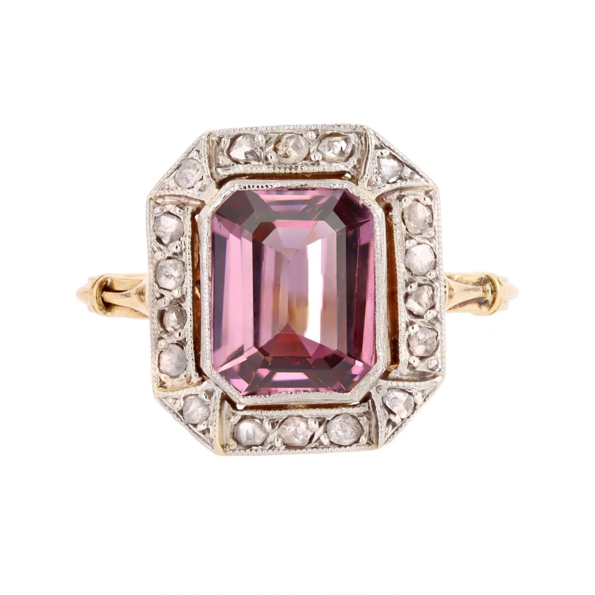 Bague Entourage en or jaune, platine, spinelle et diamants - Castafiore