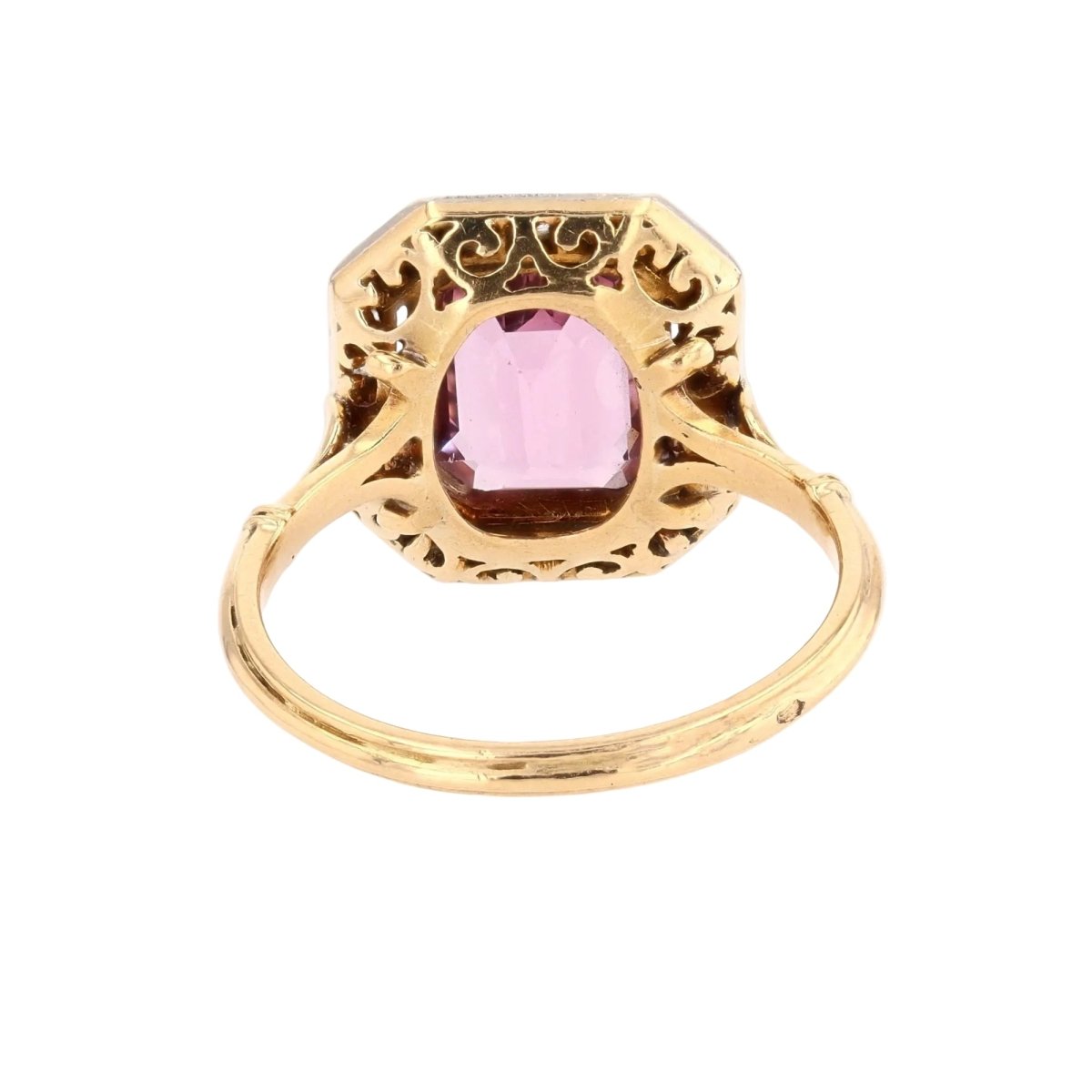 Ring pink spinel diamonds art deco