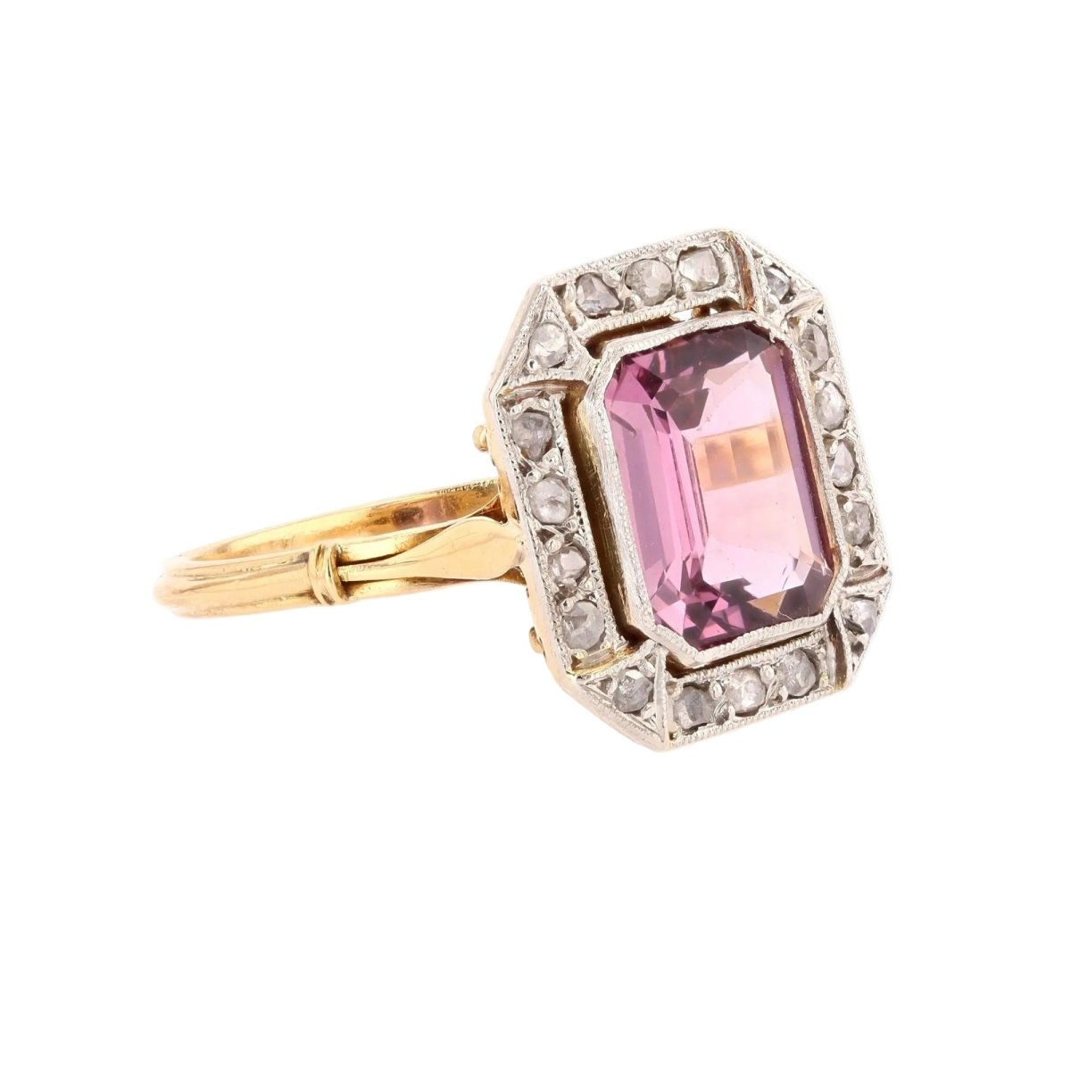 Bague Entourage en or jaune, platine, spinelle et diamants - Castafiore