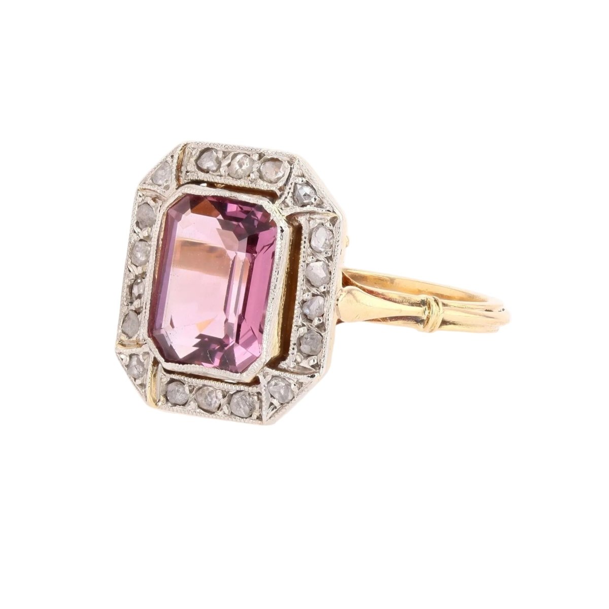 Bague Entourage en or jaune, platine, spinelle et diamants - Castafiore